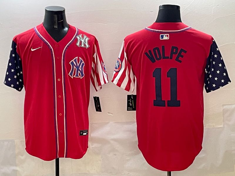 Men New York Yankees #11 Volpe Red a generation of national flags Jointly Name 2025 Nike MLB Jersey style 8->new york yankees->MLB Jersey